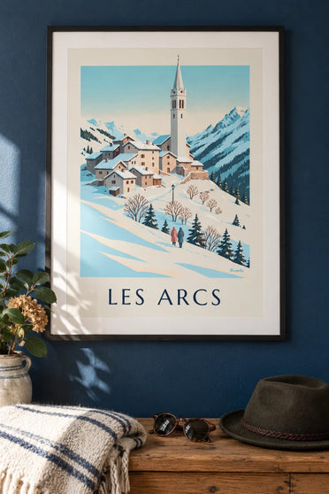 Poster Les Arcs, Villaroger in de sneeuw : ingelijst aan de muur