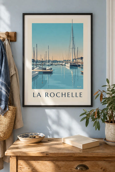 Affiche van de jachthaven Les Minimes in La Rochelle : ingelijst aan de muur