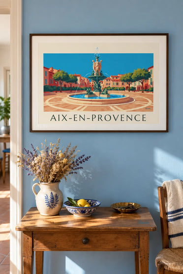 Poster fontein van de Rotonde in Aix-en-Provence: ingelijst aan de muur