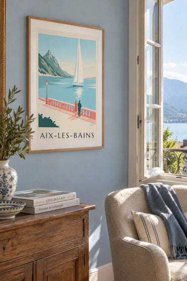 Poster zeilboot op het Lac du Bourget bij Aix-les-Bains: ingelijst aan de muur