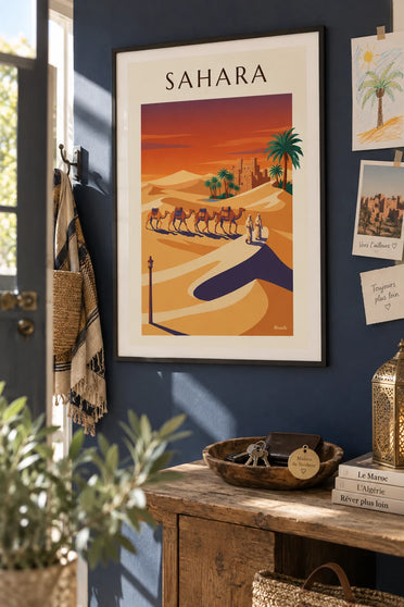Poster karavaan van dromedarissen in de Algerijnse Sahara: ingelijst aan de muur
