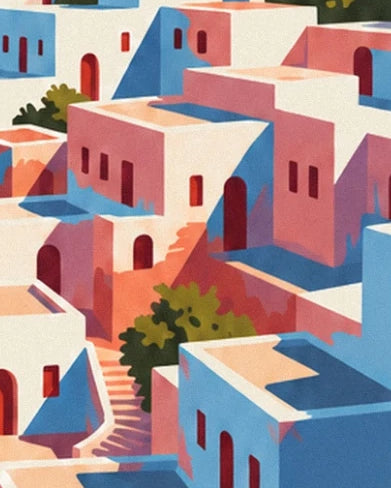 Les escaliers entre les maisons blanches et roses aux portes rouges de la Casbah