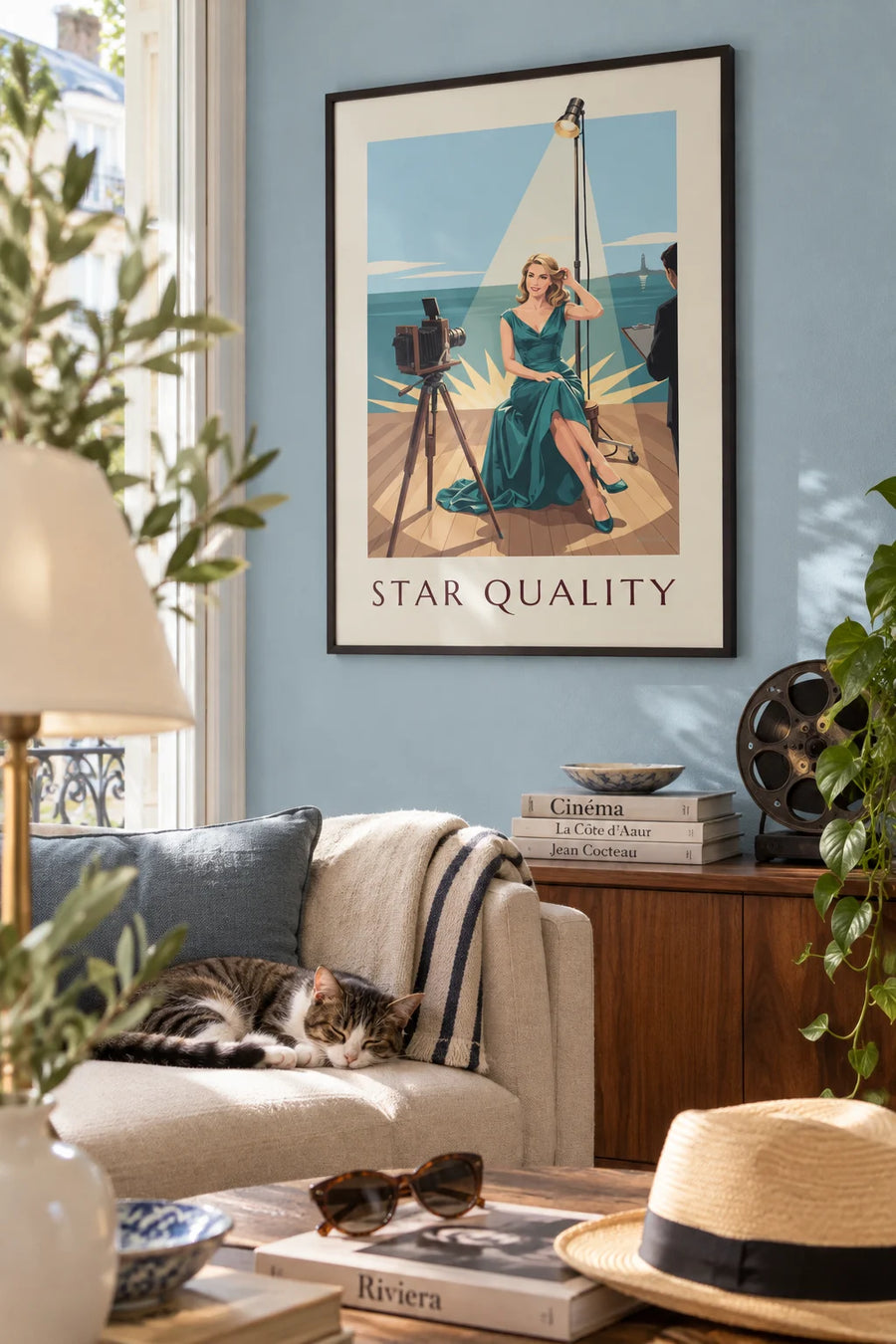 Affiche portrait de femme glamour en studio photo : encadrée au mur
