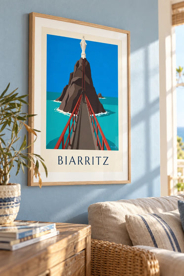 Poster loopbrug naar de Rocher de la Vierge in Biarritz: ingelijst aan de muur