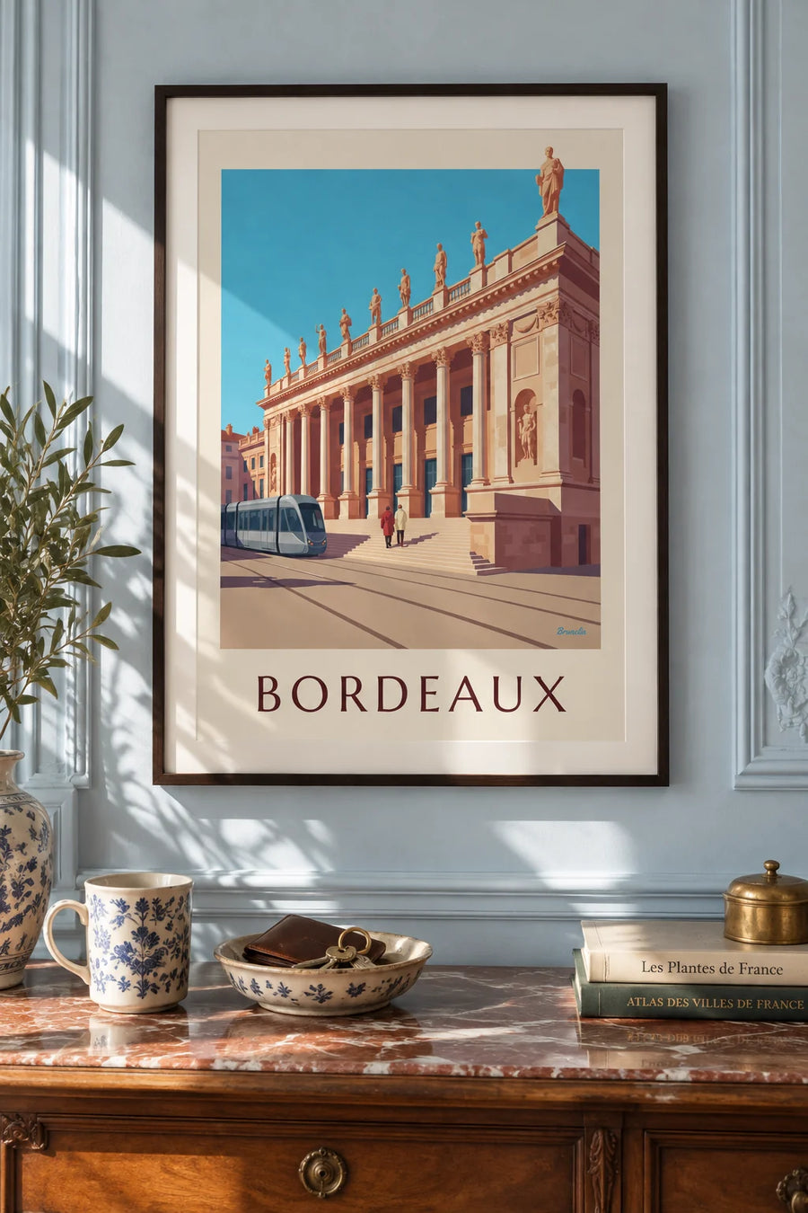 Poster van het Grand Théâtre en de Place de la Comédie in Bordeaux: ingelijst aan de muur