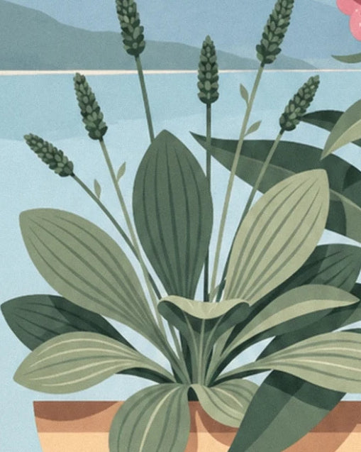 Le plantain aux larges feuilles nervurées et aux épis verts dressés