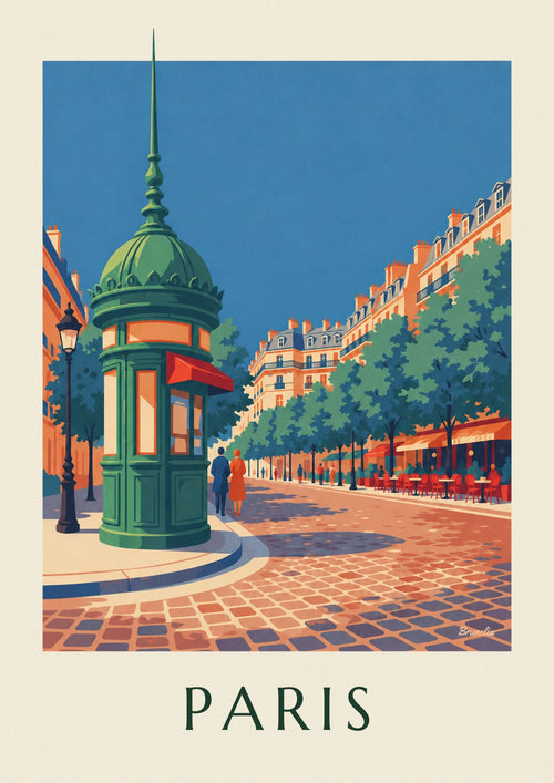 Affiche kiosque à journaux sur un boulevard parisien : l'affiche entière