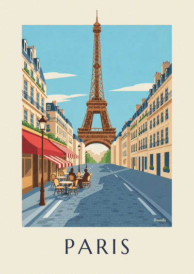 Poster Parijs terras van een café tegenover de Eiffeltoren: de volledige poster