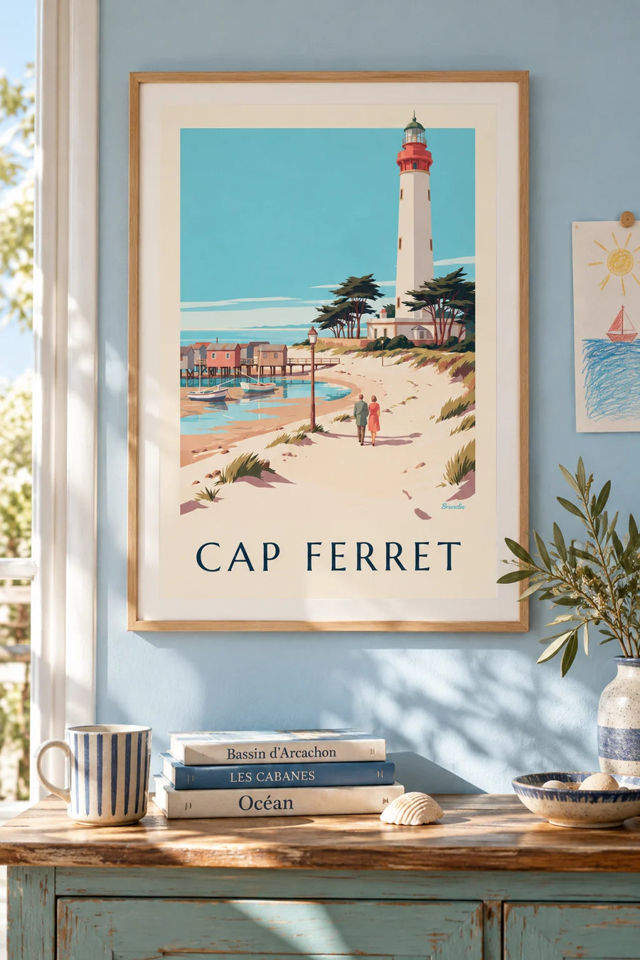 Affiche phare et cabanes ostréicoles du Cap Ferret : encadrée au mur