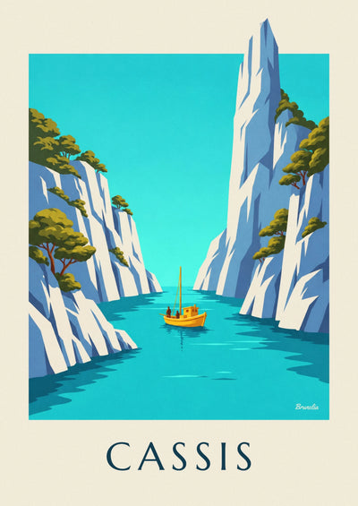 Poster gele boot in een calanque bij Cassis: de hele poster