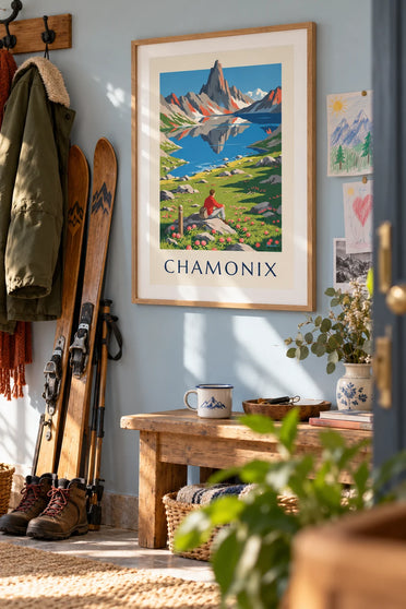Poster Lac Blanc vor dem Mont-Blanc-Massiv in Chamonix: gerahmt an der Wand