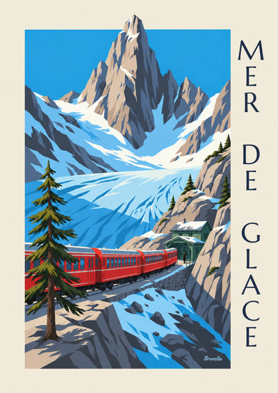 Poster rode trein van de Montenvers tegenover de Mer de Glace: de hele poster