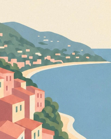 The blue bay of Menton, its curved beach and houses at the foot of the hills