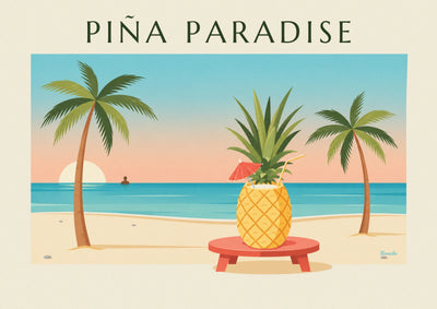 Poster Piña Colada in einer Ananas am Strand: das ganze Poster