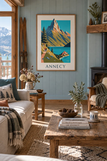 Poster wandeling boven het meer van Annecy: ingelijst aan de muur