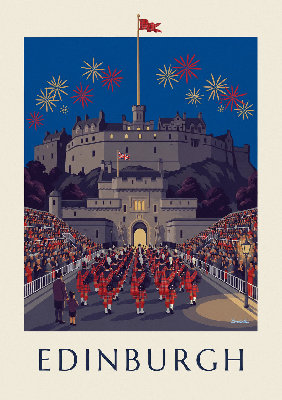 Affiche château d'Édimbourg et Military Tattoo de nuit