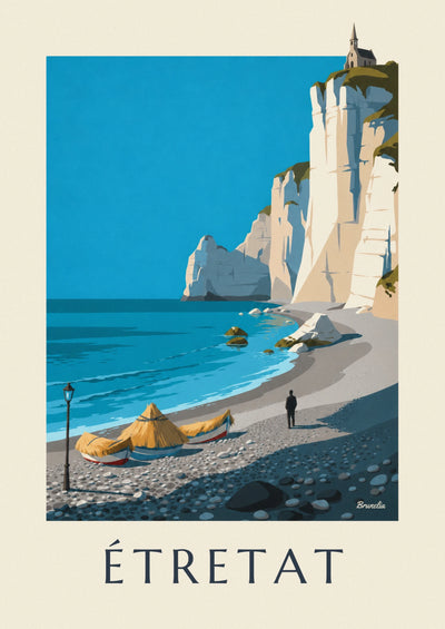 Affiche plage de galets et caloges d’Étretat sous la falaise d’Amont : l'affiche entière