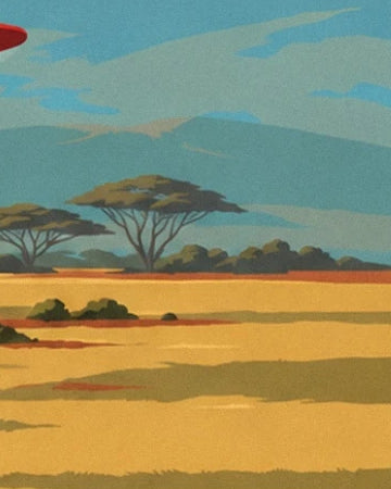 Les acacias et les buissons au bord de la savane jaune traversée d’ombres