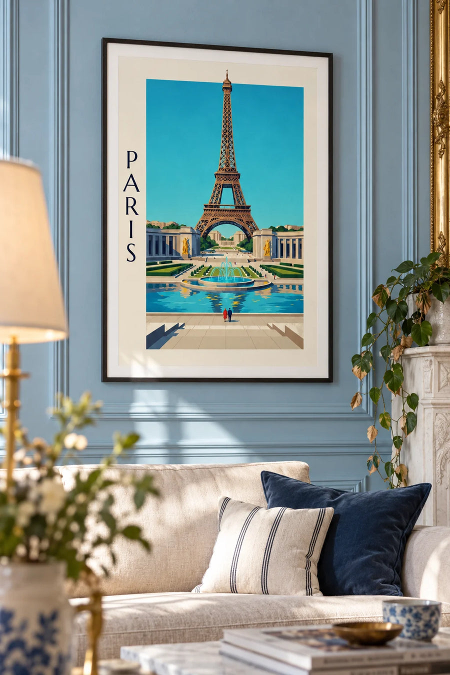 Poster Palais de Chaillot en fonteinen van het Trocadéro in Parijs: ingelijst aan de muur
