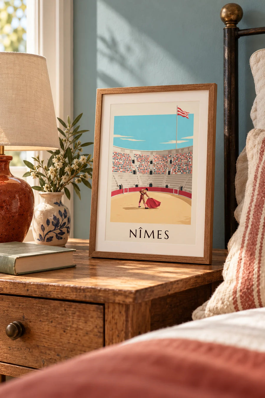 Affiche féria de Nîmes, matador dans les arènes romaines : petit format A4 encadré