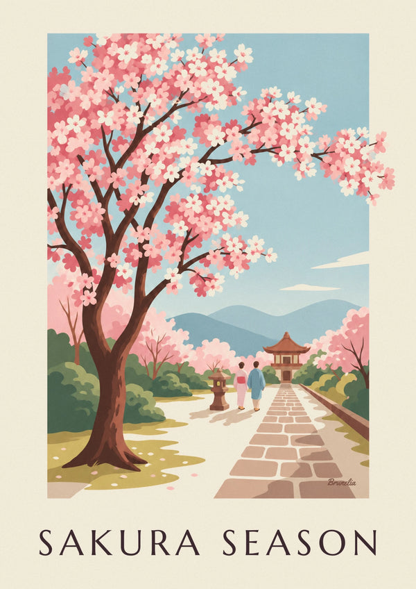 Affiche branche de cerisier du Japon en fleurs
