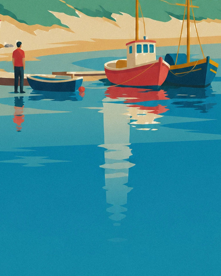 Poster Île d'Oléron, bunte Häuser am Meer: Detail in Nahaufnahme