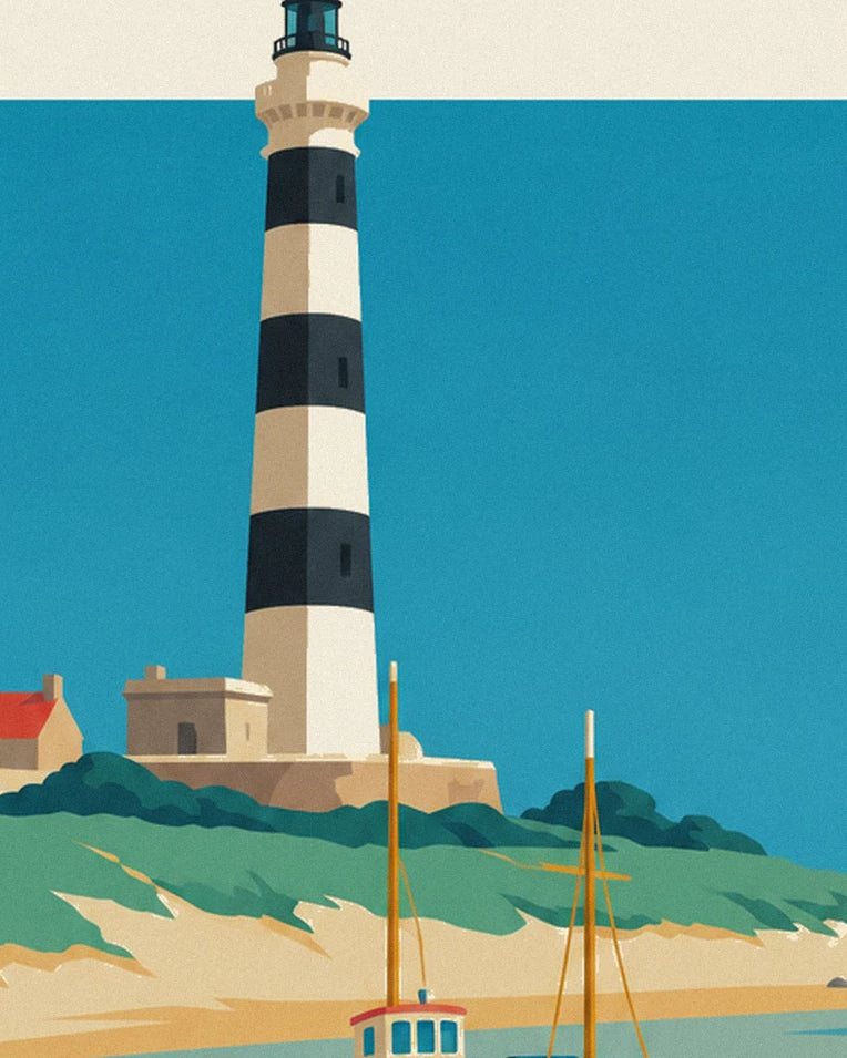 Poster Île d'Oléron, bunte Häuser am Meer: Detail in Nahaufnahme