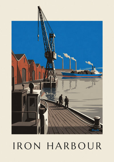 Poster Industriehafen mit Kran, Frachter und Fabrikschornsteinen: das ganze Poster
