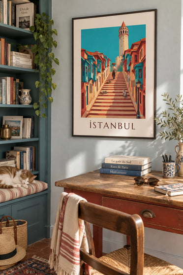 Poster steegjes van Galata en de Galatatoren in Istanbul: ingelijst aan de muur