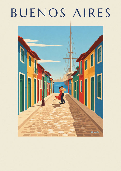 Colorful houses and tango in La Boca, Buenos Aires poster: the full poster