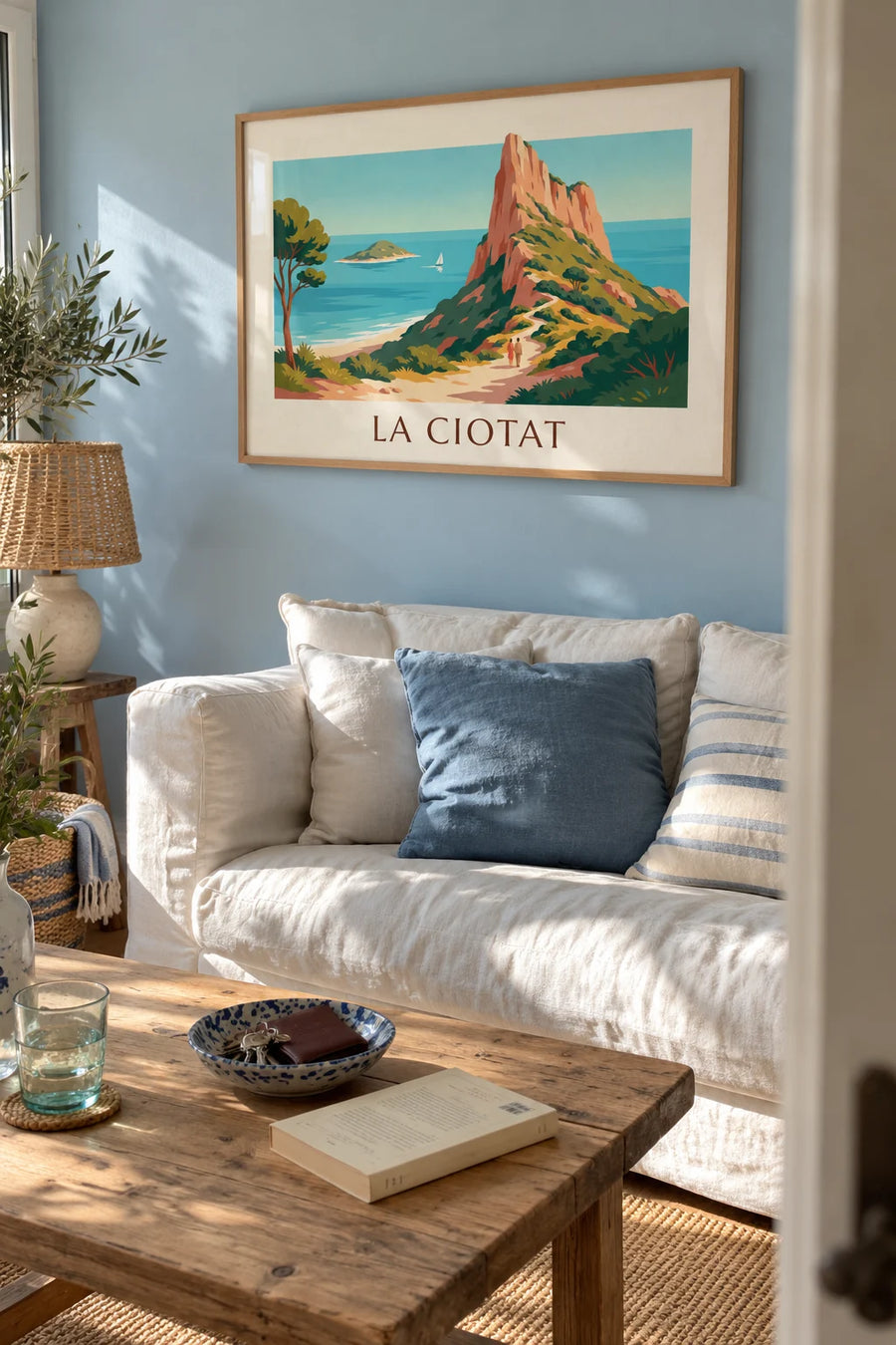 Affiche falaise du Bec de l'Aigle et île Verte à La Ciotat : encadrée au mur