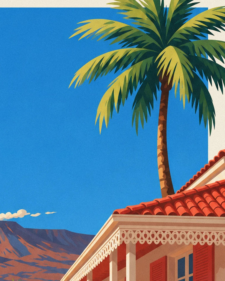 Poster Kreolisches Haus und Piton de la Fournaise auf La Réunion: Detail in Nahaufnahme