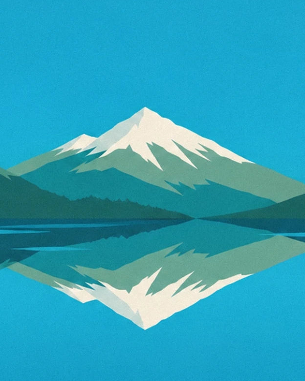 Le sommet enneigé et son reflet dans les eaux turquoise du lac de montagne