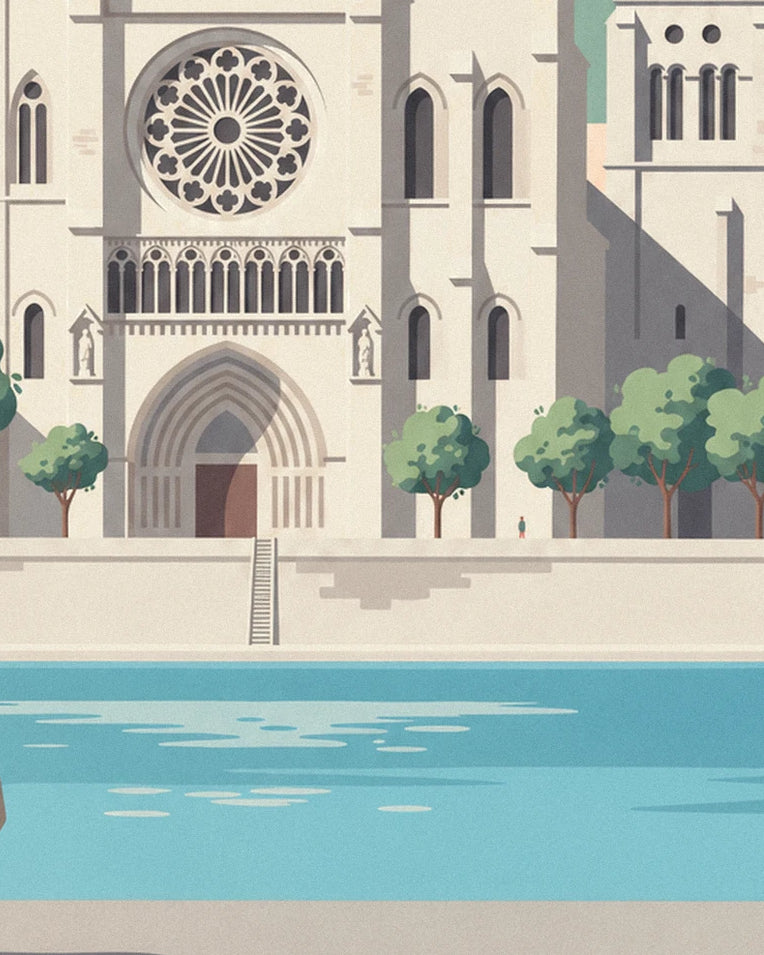 Affiche cathédrale Saint-Jean et quais de Saône à Lyon : détail en gros plan