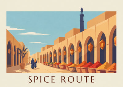 Affiche marché aux épices oriental sous les arcades : l'affiche entière