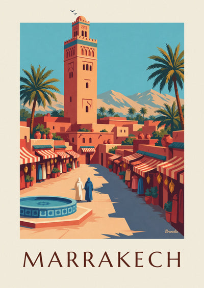 Poster medina van Marrakech en minaret van de Koutoubia: de hele poster