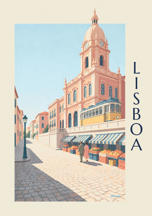 Poster Mercado da Ribeira in Lissabon und gelbe Straßenbahn: das ganze Poster