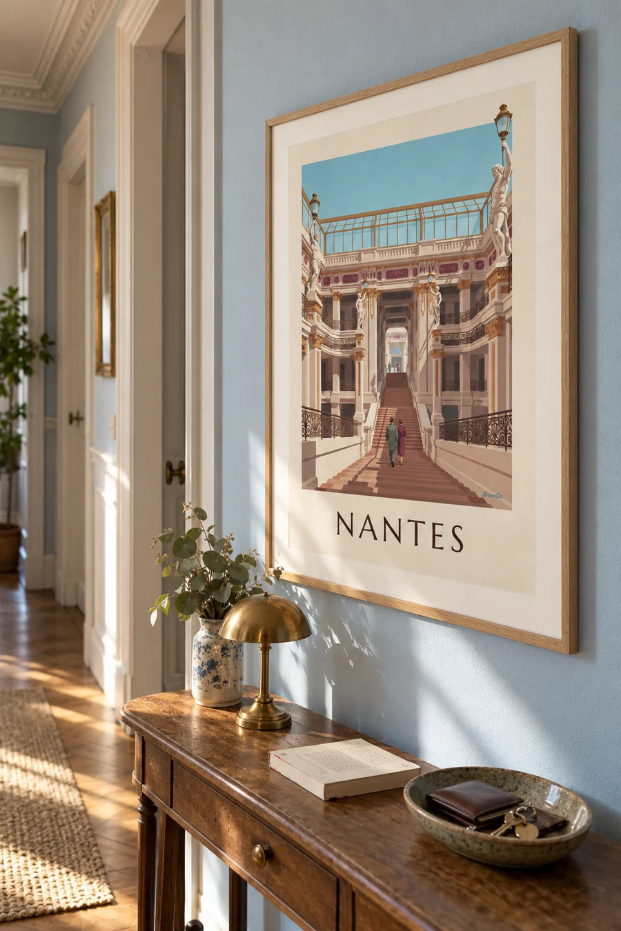 Poster van de Passage Pommeraye en zijn galerijen in Nantes: ingelijst aan de muur