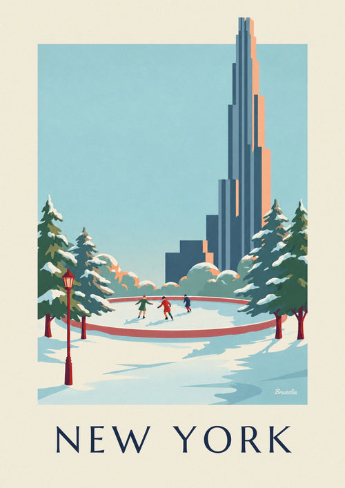 Affiche Central Park et sa patinoire en hiver à New York : l'affiche entière