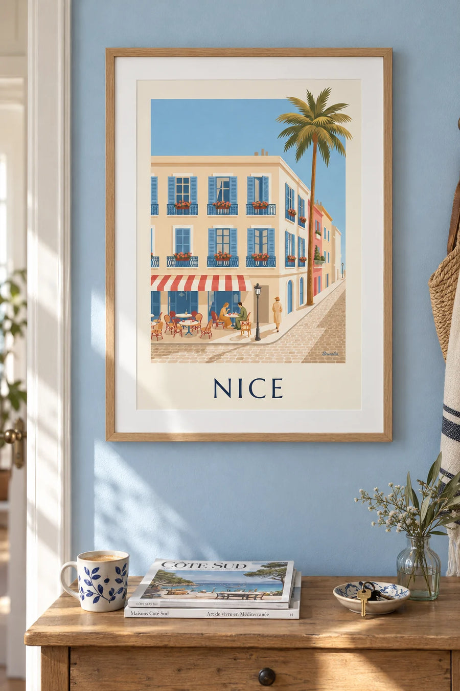Poster Terrasse und schmiedeeiserne Balkone in Nizza: gerahmt an der Wand