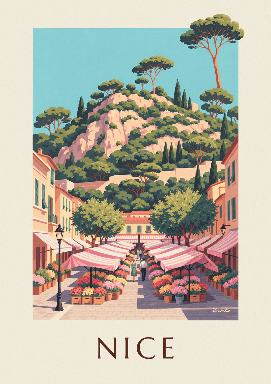 Poster bloemenmarkt Cours Saleya in Nice