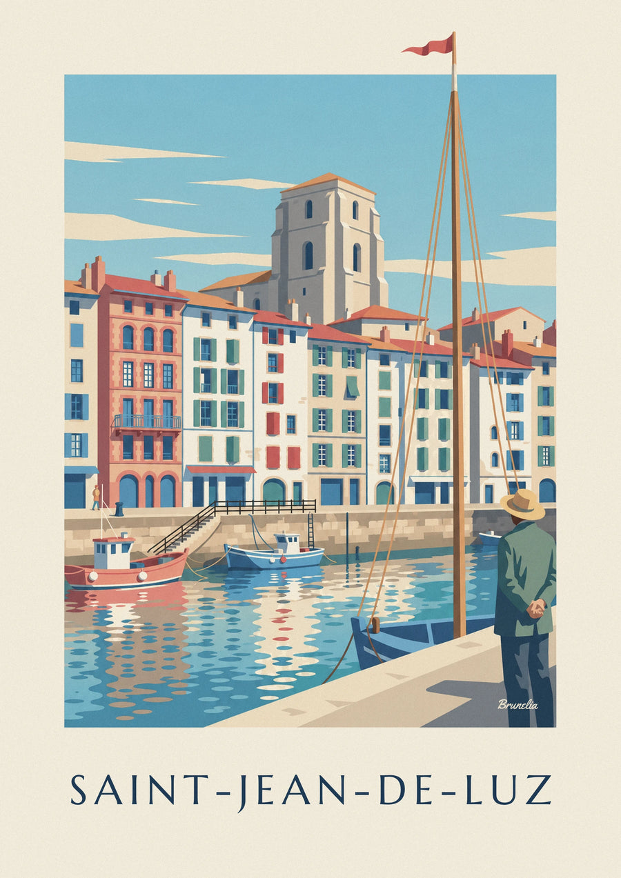 Poster kades en huizen van de haven van Saint-Jean-de-Luz