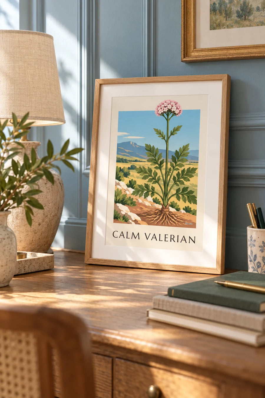 Affiche valériane officinale plante médicinale : petit format A4 encadré