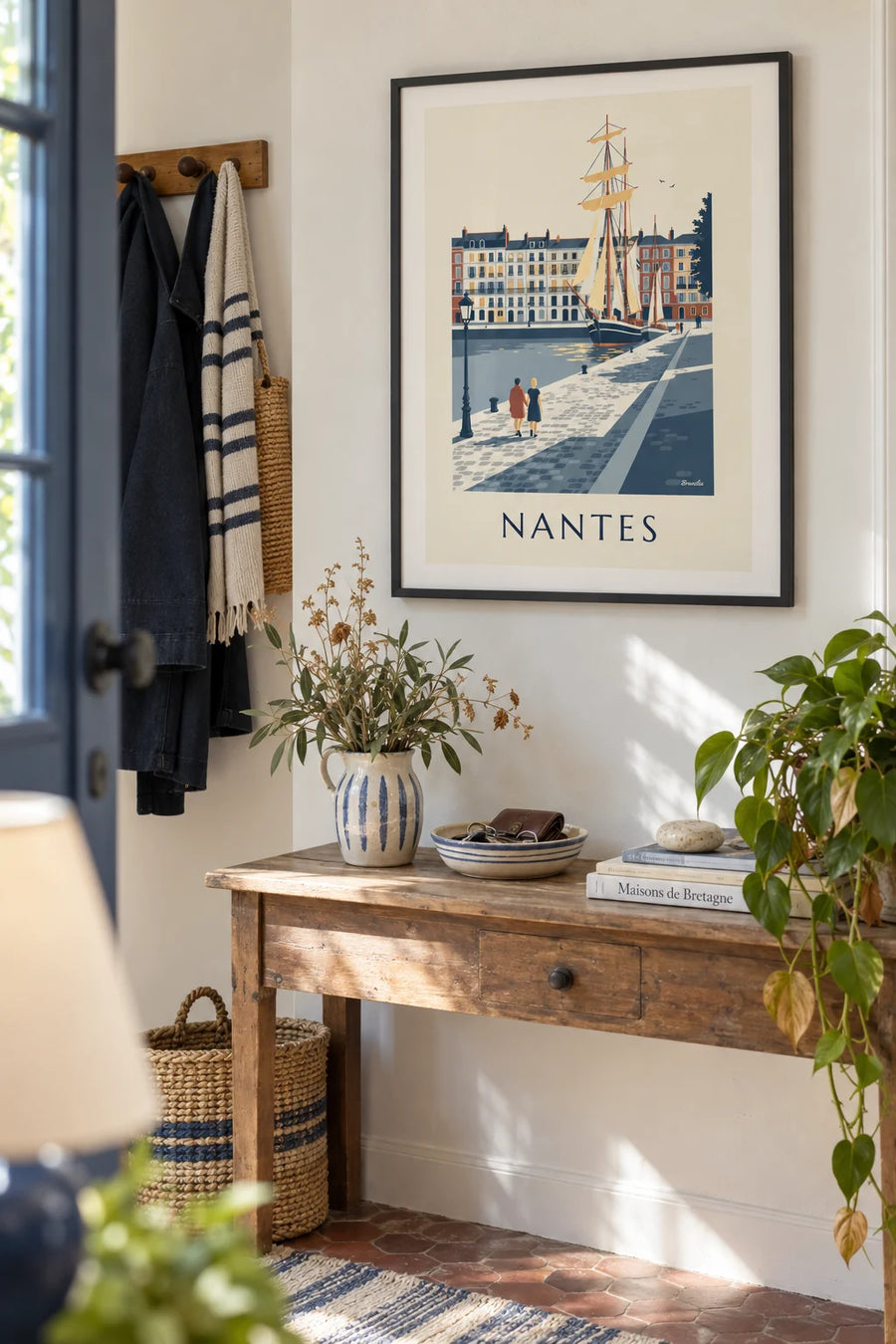Poster of the Quai de la Fosse in Nantes with sailboats: framed on the wall