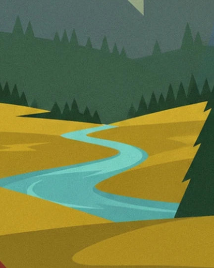 Une rivière turquoise serpentant entre les prairies dorées et les forêts de sapins