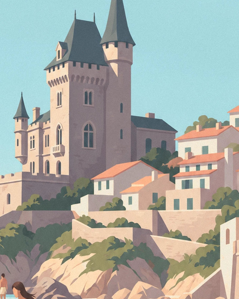Longboarder at Côte des Basques in Biarritz poster: close-up detail
