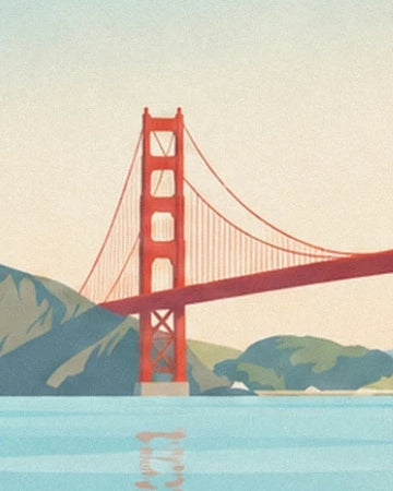 The red Golden Gate above the turquoise waters in front of the hills of San Francisco