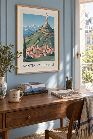 Affiche cerro San Cristóbal à Santiago du Chili : encadrée au mur