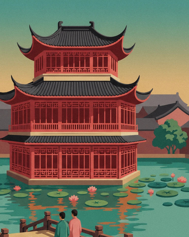 Poster theehuis in de Yuyuan-tuin in Shanghai: detail in close-up