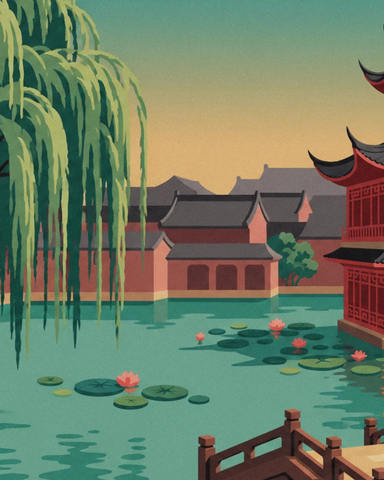 Poster theehuis in de Yuyuan-tuin in Shanghai: detail in close-up